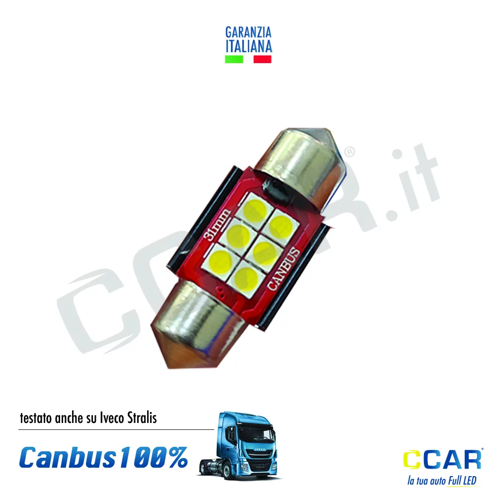 Luci LED Siluro Festoon 24V lunga 31mm CCAR lampadine led siluro festoon 24v camion truck iveco stralis