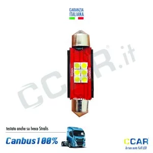 Luci LED Siluro 24V lunga 41 mm CCAR lampade led siluro festoon canbus 24v camion truck iveco stralis camper furgone fanale led bulbo siluro festoon 24v