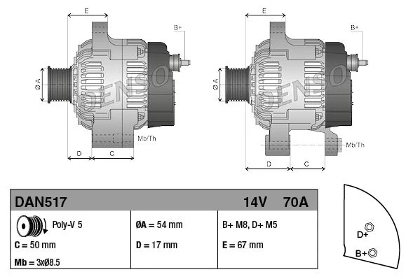 Alternatore Denso DAN517 auto alternatore avviamento auto FIAT, Lancia, Alfa Romeo