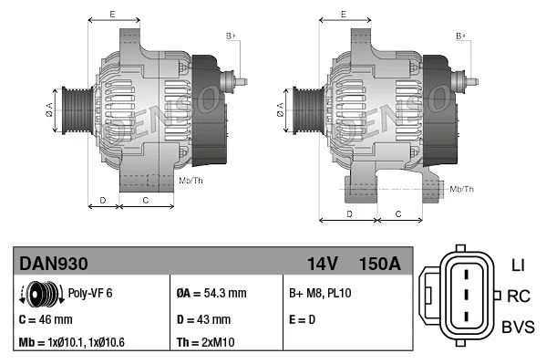 alternatore auto DENSO DAN930 Ford Mazda Volvo