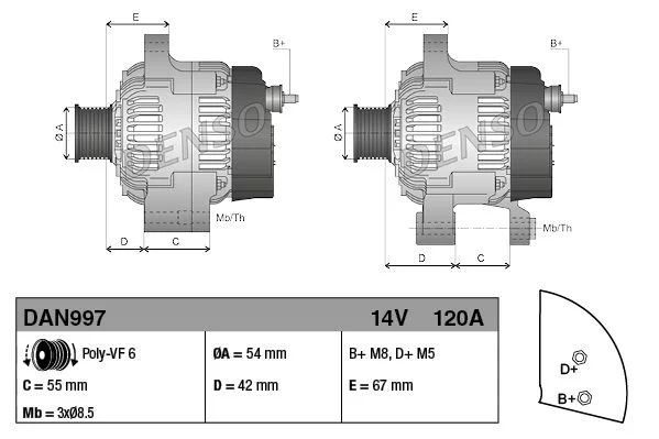 Alternatore Denso DAN997 auto alternatore avviamento auto FIAT Lancia Alfa Romeo Citroen Ford