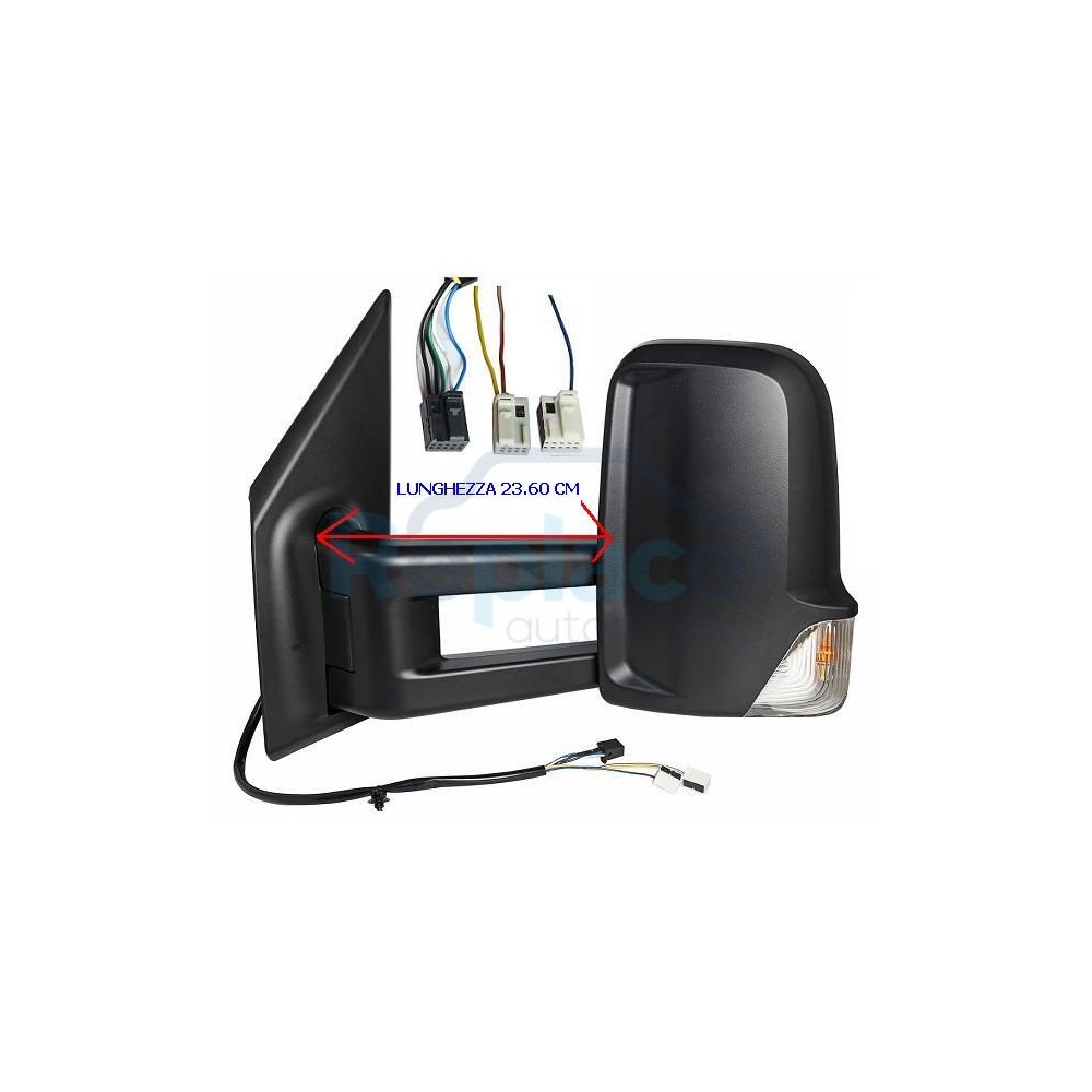 Retrovisore Elettrico Sinistro Braccio Lungo 23.6 CM Nero 9 PIN 3 Connettori Termico con Fanalino Integrato Mercedes-Benz Sprinter (W907) 2018> - RE035520 - OE A9108108102