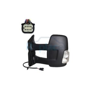 Retrovisore Elettrico Destro Braccio Lungo Nero 6 PIN Termico Vetro Convesso con Fanalino Integrato (5W BIANCO) Ford Transit (F3/FCD/FDD/FAD/FED) 2013>2019 (VERS.2020>) - RE044930